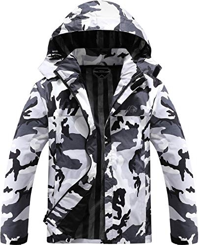 OTU Men's Lightweight Waterproof Hooded Rain Jacket Outdoor Raincoat Shell Jacket for Hiking Travel Black Camo L
