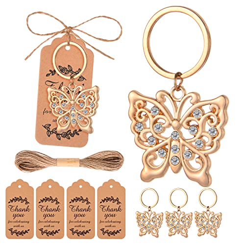 Wxzumg 24Pcs Butterfly Design Keychain&Keyring Favors for Baby Shower&Wedding，Party Gifts, Souvenirs or Decorations for Guests,with Tags and Silk Bags