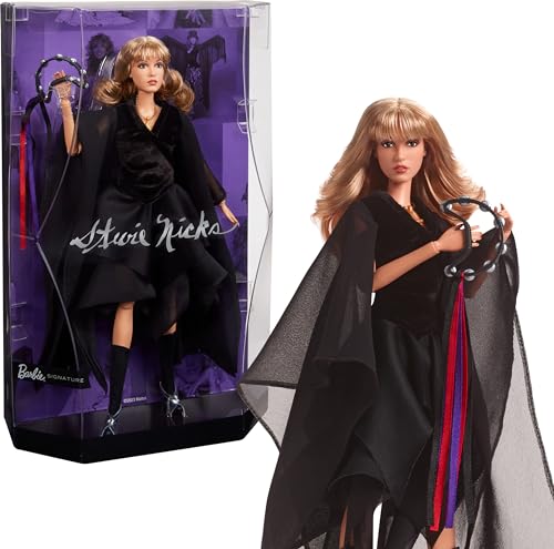 Barbie Music Series Doll, Stevie Nicks Collectible Wearing Velvety Black Dress with Tambourine Accessory & Doll Stand