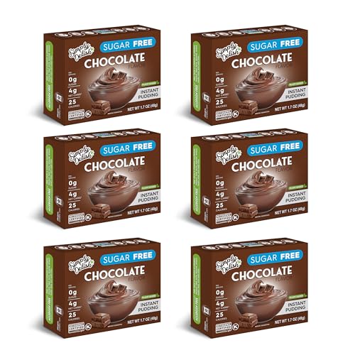 Simply Delish Instant Chocolate Pudding Mix - Plant Based Guilt Free Desserts - All Natural, Sugar Free, Non GMO, Gluten Free, Fat Free, Vegan, Keto Friendly - 1.7 Ounce (Pack of 6)