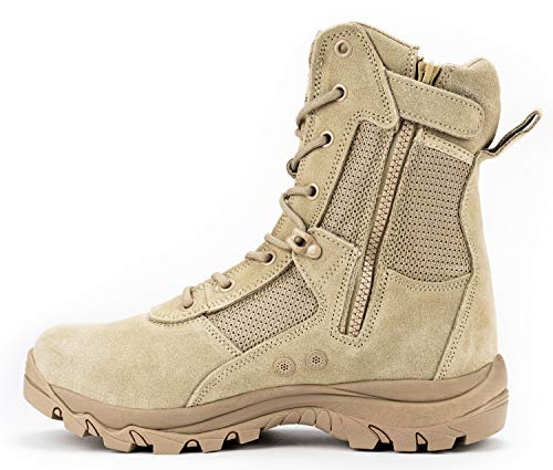 Ryno Gear Men's Military & Tactical Boots, CoolMax Tactical Combat Military Durable Leather Work Utility Outdoor Assault Boots (8' Beige, us_footwear_size_system, adult, men, numeric, medium, numeric_11)