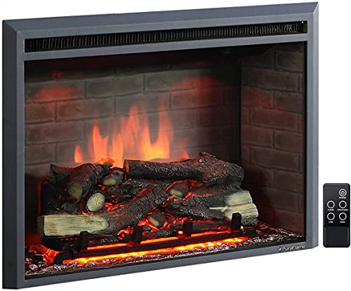 PuraFlame Western Electric Fireplace Insert with Fire Crackling Sound, Remote Control, 750/1500W, Black, 33 1/16 Inches Wide, 25 9/16 Inches High