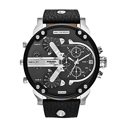 Diesel Men's 57mm Mr. Daddy 2.0 Quartz Stainless Steel and Leather Chronograph Watch, Color: Black/Silver (Model: DZ7313)