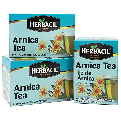 Herbacil Arnica Tea, Caffeine-Free, 3-Pack, 0.88 Oz, 25 Tea Bags per Box (75 Tea Bags)