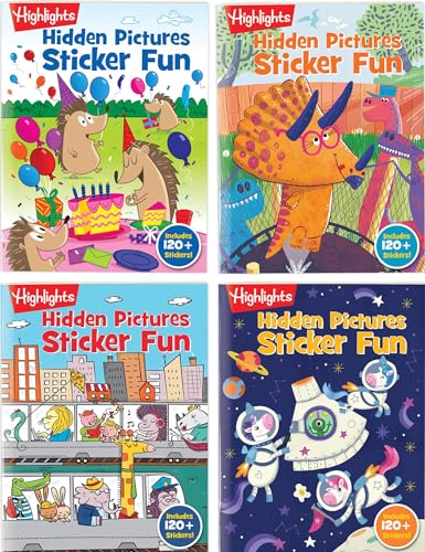 Highlights Hidden Pictures Sticker Fun Sticker Books for Kids Ages 3-6, 4-Pack of Sticker Books, 64 Pages of Seek and Find Sticker Activities, Books Double as Coloring Books, 480+ Stickers, Volume 2