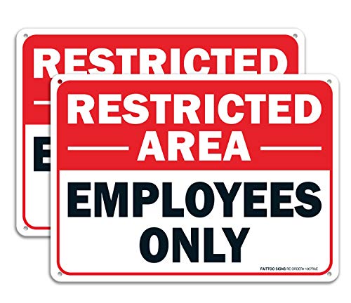 (2 pack) Faittoo Restricted Area Employees Only Sign, 10 x 7 Inches .40 Rust Free Aluminum, UV Protected, Weather Resistant, Waterproof, Durable Ink，Easy to Mount