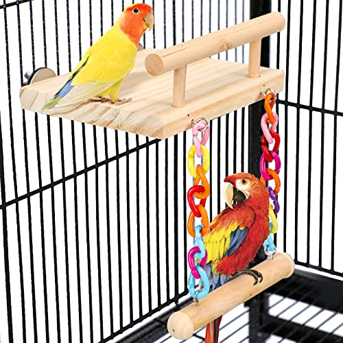 FrgKbTm Bird Perches Cage Toys Parrot Wooden Platform Play Gyms Exercise Stands with Acrylic Wood Swing Ferris Wheel Chewing for Animals Green Cheeks, Baby Lovebird, Chinchilla, Hamster Budgie