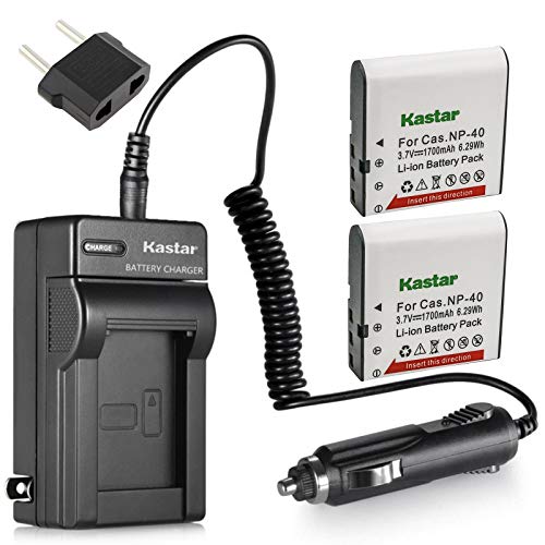 Kastar 2X Battery + Charger for Casio NP-40 & Casio Exilim EX-Z1000 EX-Z1050 EX-Z1080 EX-Z1200 EX-Z200 EX-Z30 EX-Z300 EX-Z40 EX-Z450 EX-Z50 EX-Z500 EX-Z55 EX-Z57 PRO EX-Z600 EX-Z700 EX-Z750 EX-Z850