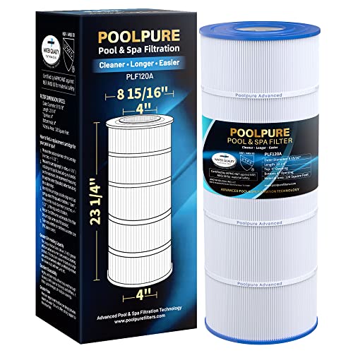 POOLPURE PLF120A Pool Filter Replaces Hayward C1200, CX1200RE, Pleatco PA120, Ultra-B2, Unicel C-8412, Filbur FC-1293, Clearwater II 125, Waterway Pro Clean PCCF-125, L x OD:23 1/4' x 8 15/16'