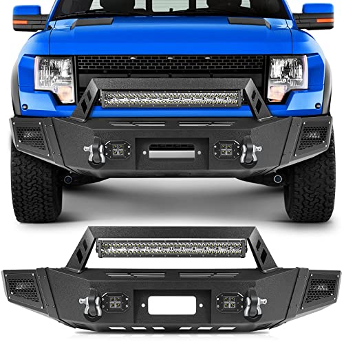 ECCPP Front Bumper Fit for 2009-2014 for Ford for F-150 (with D-ring & LED Lights & Winch Plate) Texture Black