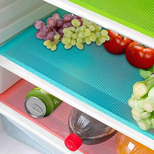 16 Pcs Refrigerator Liners Mats Washable, Refrigerator Mats Liner Waterproof Oilproof, Shinywear Fridge Liners for Shelves, Cover Pads for Freezer Glass Shelf Cupboard Cabinet Drawer (4 Color Mixed)