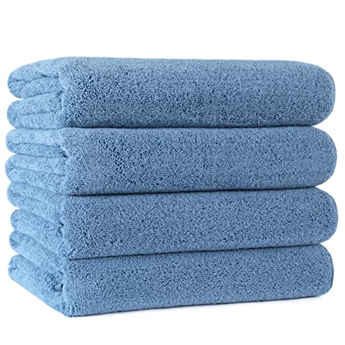POLYTE Microfiber Quick Dry Lint Free Bath Towel, 57 x 30 in, Pack of 4 (Blue)