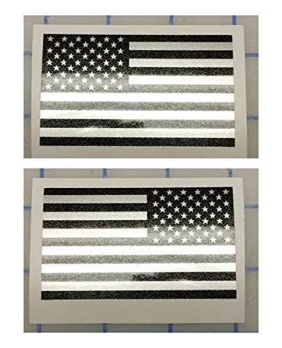 I Make Decals - Ghosted US American Subdued Flag, Silver with ghosted Black Print, 2' X 3', Pair, Hard Hat, Lunch Box, Vinyl Decal car Sticker