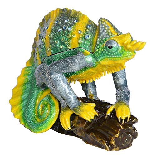 MIXDOM Chameleon Trinket Box Jewelry Box Hand Painted Decorative Box with Hinged Lid Ring Earring Holder Animal Figurine Collectible