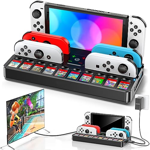 Switch TV Docking Station with Joycon Charger, Replacement for Switch TV Dock with 4K HDMI, Switch Base Station Charging Stand with Switch Controller Charger & 10 Game Slots