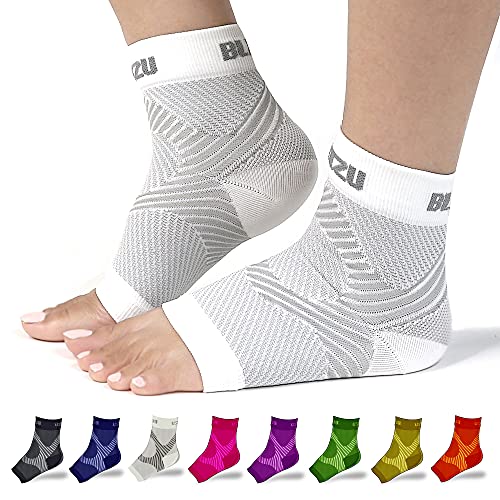 BLITZU Compression Socks for Plantar Fasciitis, Achilles Tendonitis Relief. Ankle Compression Sleeve for Heel Spurs, Foot Swelling, Fatigue & Sprain. Arch Support Brace for Sports, Gym White L-XL