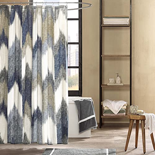 INK+IVY Alpine Shower Curtain Cotton Printed Modern Abstract Pattern Machine Washable Home Bathroom Decorations, 72x72, Navy