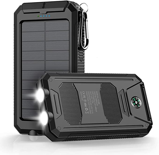 Power-Bank-Portable-Charger-Solar - 36800mAh Waterproof Portable External Backup Battery Charger Built-in Dual QC 3.0 5V3.1A Fast USB and Flashlight for All Phone and Electronic Devices (Deep Black)