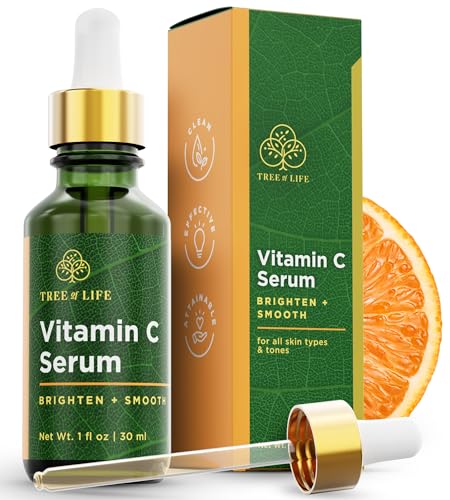 Tree of Life Vitamin C Serum for Face - Vit C Serum with Hyaluronic Acid and Vitamin E - Skin Brightening and Anti Aging Vitamin C Face Serum for Dry and Sensitive Skin, Dermatologist-Tested - 1 Fl Oz