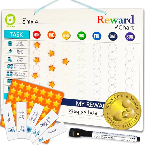 QUOKKA Magnetic Behavior Chore Chart for Kids at Home - Gift Reward Visual Schedule Chart - Dry and Erase Routine and Responsibility - Use 99 Magnets, Markers, Stickers - from Toddlers to Teens