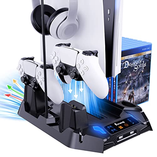 Benazcap Stand with 2 Cooling Station & Dual Controller Charging Station for PS5 Console(Digital/Disc), Cooling Stand Accessories for PS5, Black