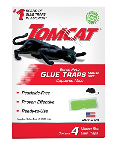 Tomcat Super Hold Glue Traps Mouse Size for Mice, Cockroaches, Spiders, and Scorpions, Ready-To-Use, 4 Traps