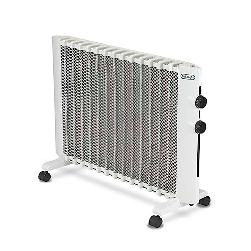 DeLonghi Mica Panel Space Heater, 1500W quiet electric space heater for indoor use, adjustable thermostat, freestanding/ easy wall mount, full room heating with built-in safety features, HMP1500 white