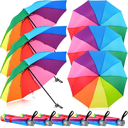 Silkfly 6 Pcs Folding Rainbow Umbrella Portable Tri Folded Umbrella 39.4 Inches 10 Rib Edge Windproof Bumper Cloth Umbrella Compact Portable Cute Travel Umbrella for Rain Sun