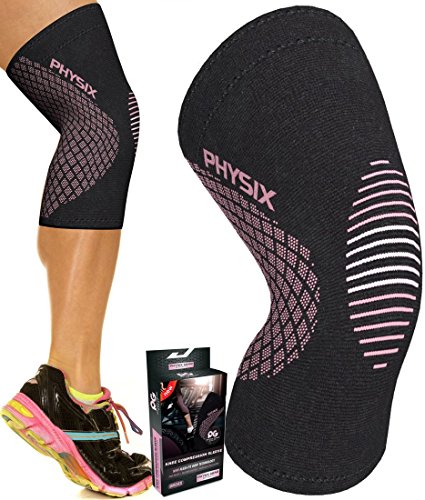 PHYSIX GEAR Knee Support Brace - Premium Recovery & Compression Sleeve for Meniscus Tear, ACL, MCL Running & Arthritis - Best Neoprene Stabilizer Wrap for Crossfit, Squats & Workouts (Single Pink L)