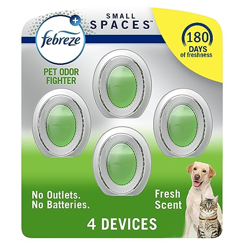 Febreze Small Spaces Air Freshener, Pet Friendly Air Fresheners Alternative for Home, Fresh Scent, Room Deodorizer & Odor Fighter for Strong Odor 4 Count (Pack of 1)