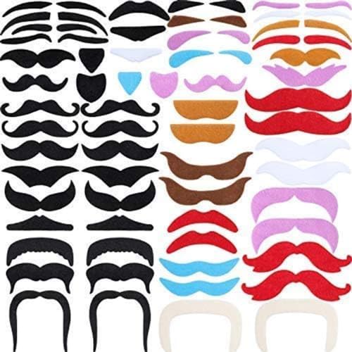 Tatuo 68 Pieces Fake Mustaches Eyebrow Beard Self Adhesive Fake Mustache Fiesta Party Supplies, Novelty Mustaches Stickers Set for Costume and Halloween Masquerade Party (Multicolor)