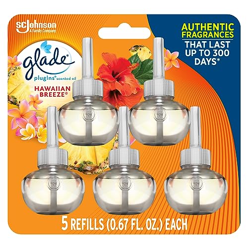 Glade PlugIns Refills Air Freshener, Scented and Essential Oils for Home and Bathroom, Hawaiian Breeze, 3.35 Fl Oz, 5 Count (Pack of 1)