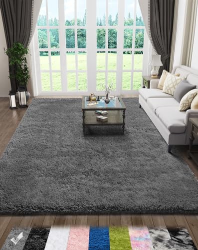 Ophanie Living Room Rugs 5x8 Grey, Fluffy Shag Fuzzy Plush Soft Throw Area Rug, Gray Large Shaggy Floor Big Carpets for Bedroom, Kids Home Decor Aesthetic, Nursery