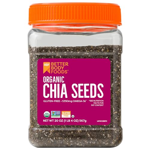BetterBody Foods Organic Chia Seeds 1.25 lbs, 20 oz, with Omega-3, Non-GMO, Gluten Free, Keto Diet Friendly, Vegan, Good Source of Fiber, Add to Smoothies