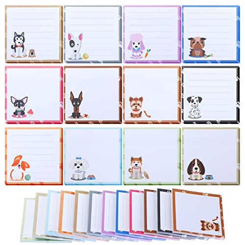 Handepo 12 Pack Dog Cat Notepad Small to Do List Sticky Notes Funny Cute Note Pads Dog Sticky Notes Puppy Cat Theme Self Stick Note Pads Memo Pads for Office School, 600 Sheets in Total(Dog)