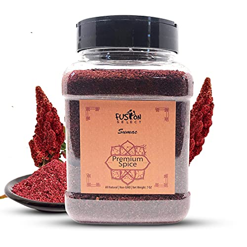 Fusion Select 100% Pure Sumac Spice, 100% Natural Sumac Powder | No Salt | Non-GMO | Middle Eastern Spices | Sumac Seasoning | Double Lids Jar (7 Ounce)