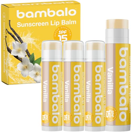 Bambalo 4-Pack Vanilla SPF 15 Lip Balm - Organic Ingredients, Broad Spectrum UVA/UVB Protection - Hydrating & Moisturizing, USA Made