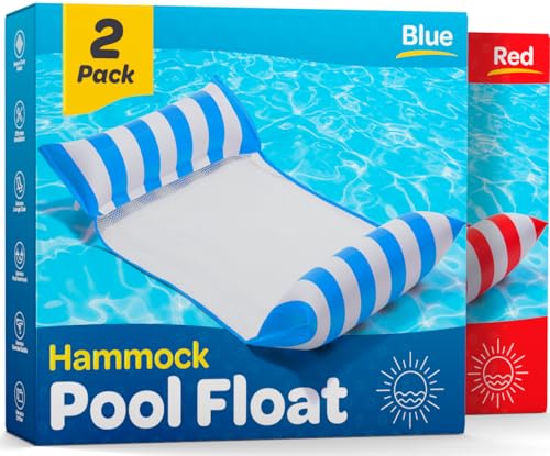 Pool Floats for Adults [2 Pack] Multi-Purpose Hammock Pool Float: Saddle, Lounge Chair, Hammock, Drifter - Water Hammock for Adults in Swimming Pools -Blue/Red Colors Pool Float Lounger (44' X 26')