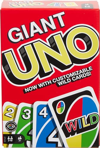 Mattel Games ​Giant UNO Official Card Game for Kids, Adults & Family Night, Oversized Cards & Customizable Wild Cards for 2-10 Players