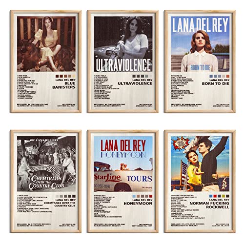ManRule Lana Del Rey Music Posters Set of 6 - 8 by 12 inch Unframed Album Art Wall Decor for Teens Room