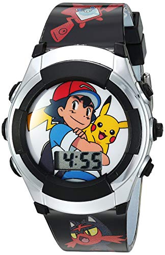 Accutime Kids Pokemon Ash & Pikachu Digital LCD Quartz Multicolor Wrist Watch with Black Strap, Cool Inexpensive Gift & Party Favor for Boys, Girls, Adults All Ages (Model: POK3018-AAZ)