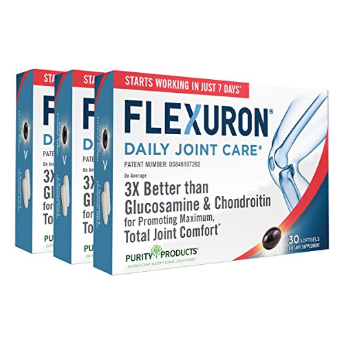 Purity Products Flexuron Joint Formula 3X Better Than Glucosamine and Chondroitin - Starts Working in just 7 Days - Krill Oil, Low Molecular Weight Hyaluronic Acid, Astaxanthin - 30 Count (3)