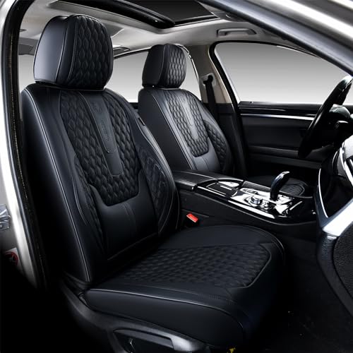 Coverado Car Seat Covers Front Seats, Car Seat Cover, Leather Seat Covers for Car, Automotive Seat Covers Protector with Lumbar Support Universal Fit for Most Sedans SUV Pick-up Truck(Black)