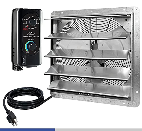 iLIVING 18' Wall Mounted Shutter Exhaust Fan, Automatic Shutter, with Thermostat and Variable Speed controller, 0.85A, 1736 CFM, 2600 SQF Coverage Area Silver (ILG8SF18V-ST)
