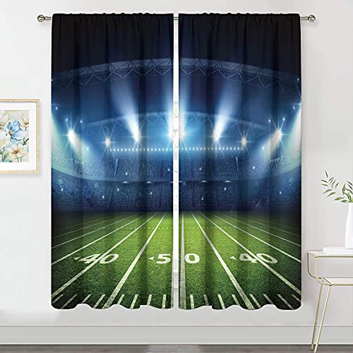 MESHELLY Sports American Football Stadium Arena Curtains 42 (W) x 63(H) Inch Rod Pocket Field Night Spotlights Boys Men Gaming Art Printed Living Room Bedroom Window Drapes Treatment Fabric 2 Panels