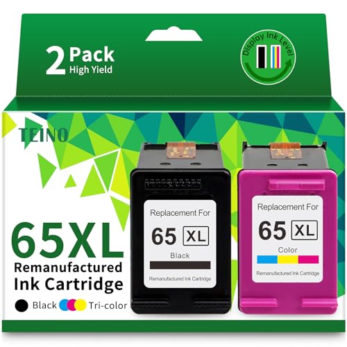 TEINO Remanufactured Ink Cartridge Replacement for HP 65 65XL 65 XL use with HP Envy 5055 5052 5058 DeskJet 3755 2655 3752 3720 3722 3723 3758 2652 2622 2624 Printer (Black Tri-Color, Combo Pack)