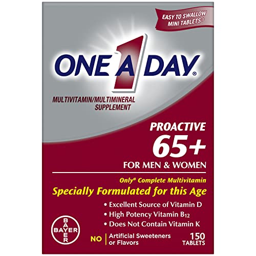 One A Day Proactive 65+, Mens & Womens Multivitamin, Supplement with Vitamin A, Vitamin C, Vitamin D, and Zinc for Immune Health Support*, Calcium, Folic Acid & more, Tablet 150 Count