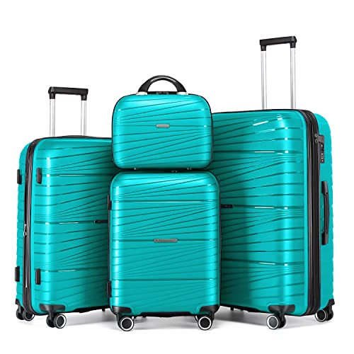 LARVENDER Luggage Sets, Luggage 4 Piece Set, Expandable Luggage Set Clearance Suitcases with Spinner Wheels Luggage with TSA Lock (Aqua Blue)