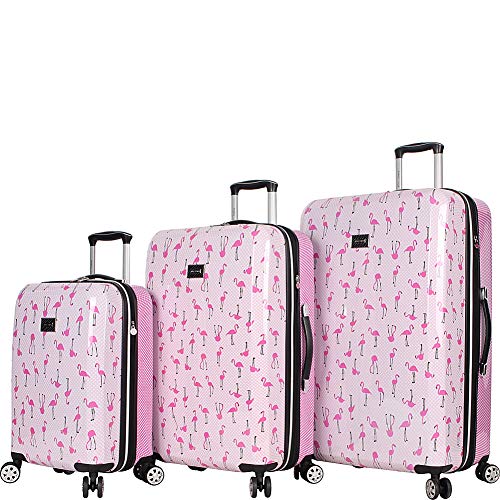 Betsey Johnson Luggage Hardside 3 Piece Set Suitcase With Spinner Wheels (20' 26' 30') (One Size, Flamingo Strut)