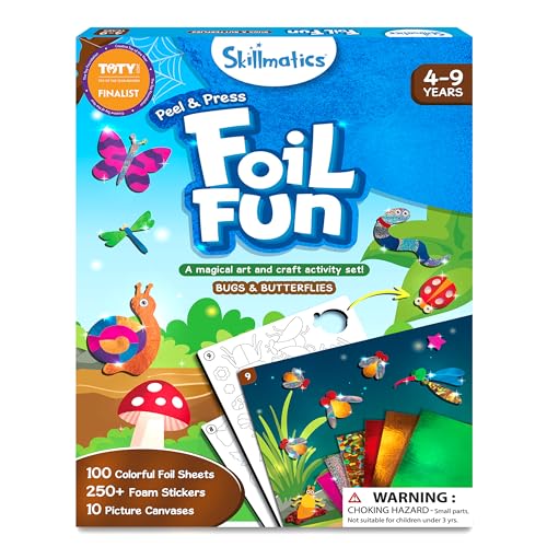 Skillmatics Art & Craft Activity - Foil Fun Bugs & Butterflies, No Mess Art for Kids, Craft Kits & Supplies, DIY Creative Activity, Gifts for Boys & Girls Ages 4, 5, 6, 7, 8, 9, Travel Toys